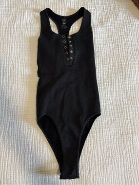 Ribbed Snap-Front Black AURA Women’s Bodysuit